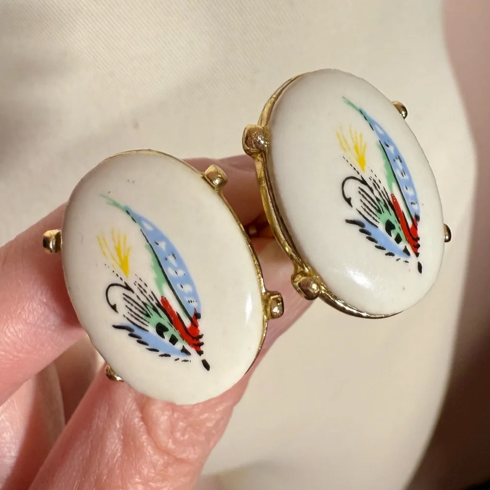 Vintage 1960 70’s MCM Eclectic Grandpa Oversized Fishing Cufflinks